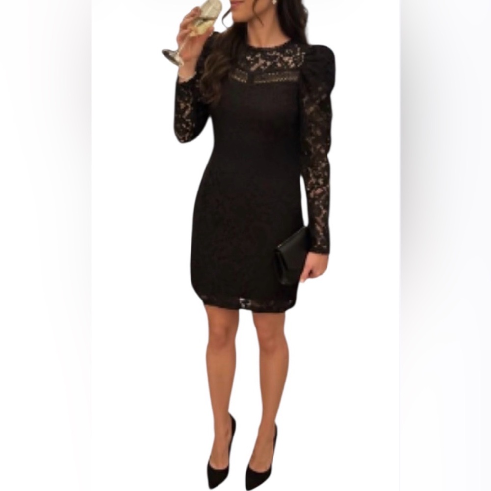 Shinestar Black Long Sleeve Sheath Cocktail Dress